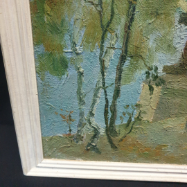 Картина маслом на холсте "Домик у реки", размер 45х55 см. Картинка 4